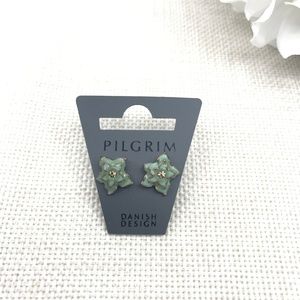 Rose Goldtone Green-blue Enamel Stud Earrings